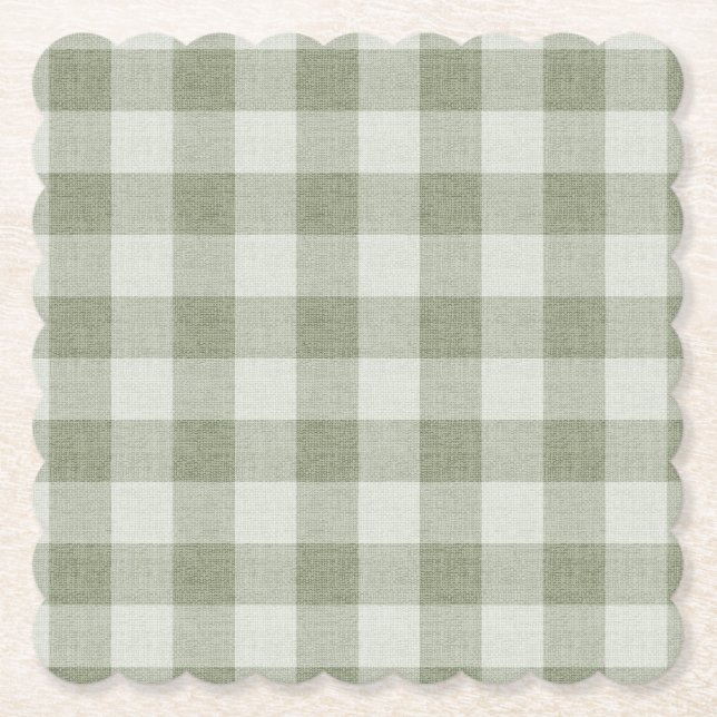 Posavasos De Papel Sage Green Gingham Buffalo Check Linen Texture  (Anverso)