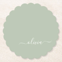 Sage Green Minimalista Moderno Monograma elegante