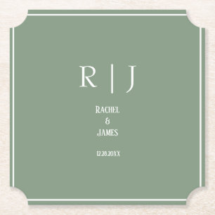 Posavasos De Papel Sage Green Monogramas Simple Elegante Boda Moderno