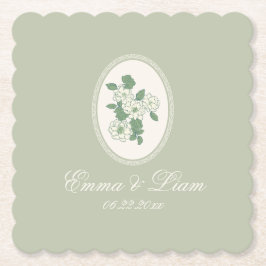 Posavasos De Papel Sage Green Scalloped Wedding Paper Coasters