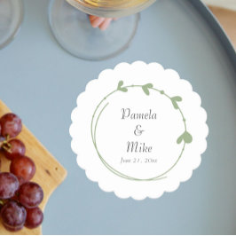 Posavasos De Papel Sage Green Simple Heart Wreath Boda