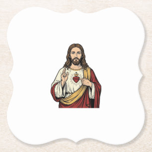 Posavasos De Papel Sagrado Corazón Jesús Grabado Antiguo Arte Vectori