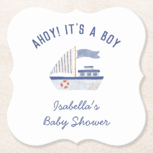 Posavasos De Papel ¡Sailboat Ahoy! Es el Baby Shower de un chico