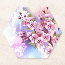 Posavasos De Papel Sakura rosa sobre fondo de pintura