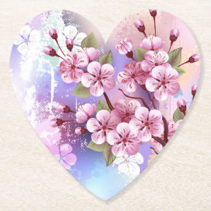 Posavasos De Papel Sakura rosa sobre fondo de pintura