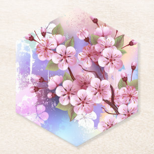 Posavasos De Papel Sakura rosa sobre fondo de pintura
