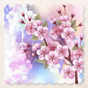Posavasos De Papel Sakura rosa sobre fondo de pintura