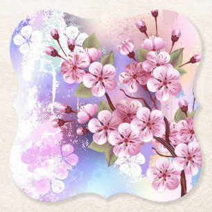 Posavasos De Papel Sakura rosa sobre fondo de pintura