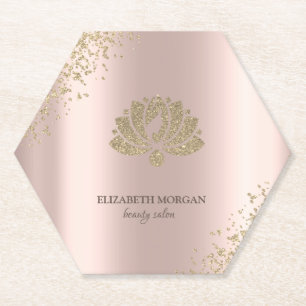 Posavasos De Papel Salón de Belleza Elegant Gold Diamonds Lotus Rose 