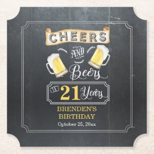 Posavasos De Papel Saludos y cervezas en fiesta de cumpleaños de 21