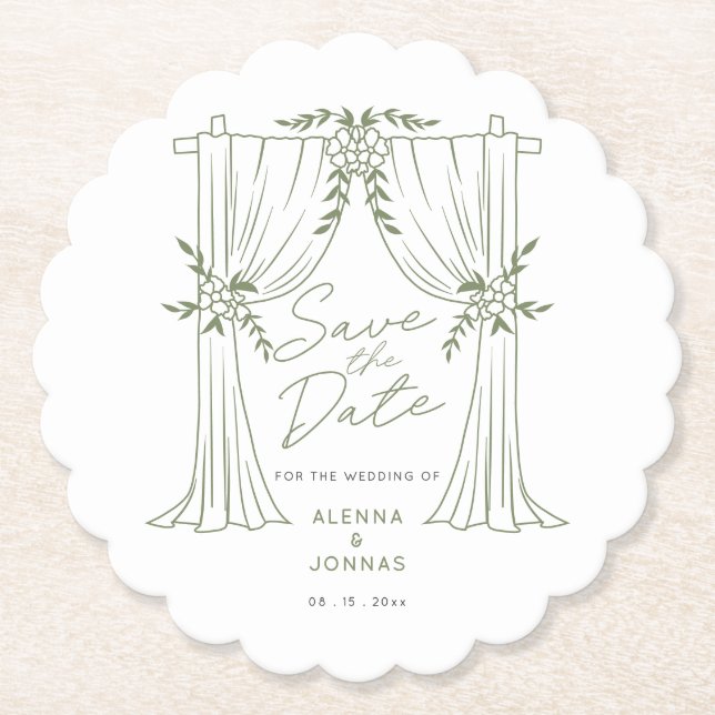 Posavasos De Papel Salvar la Fecha de Romance Verde Menta (Anverso)