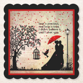 Posavasos De Papel San Valentín de poesía negra y beige de época