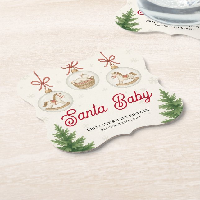 Posavasos De Papel Santa Baby Christmas Baby Shower  (En perspectiva)
