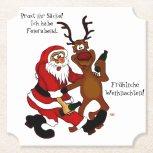 Posavasos De Papel Santa Claus con alce - Navidades felices