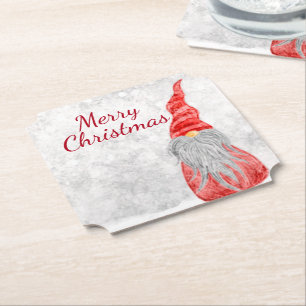 Posavasos De Papel Santa Claus Gnome sobre el campo de nieve