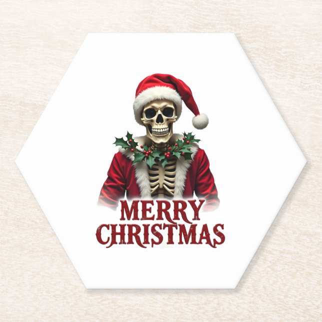 Posavasos De Papel Santa Claus Skeleton Outfit Skull Funny Christmas  (Anverso)