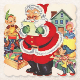 Posavasos De Papel Santa Claus Vintage Revisando Su Lista Juego de 6