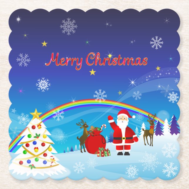 Posavasos De Papel Santa Claus y los renos (Anverso)