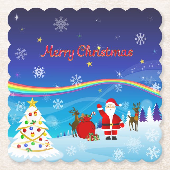 Posavasos De Papel Santa Claus y los renos (Anverso)