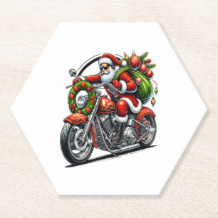 Posavasos De Papel Santa en motocicleta ciclista de Navidad