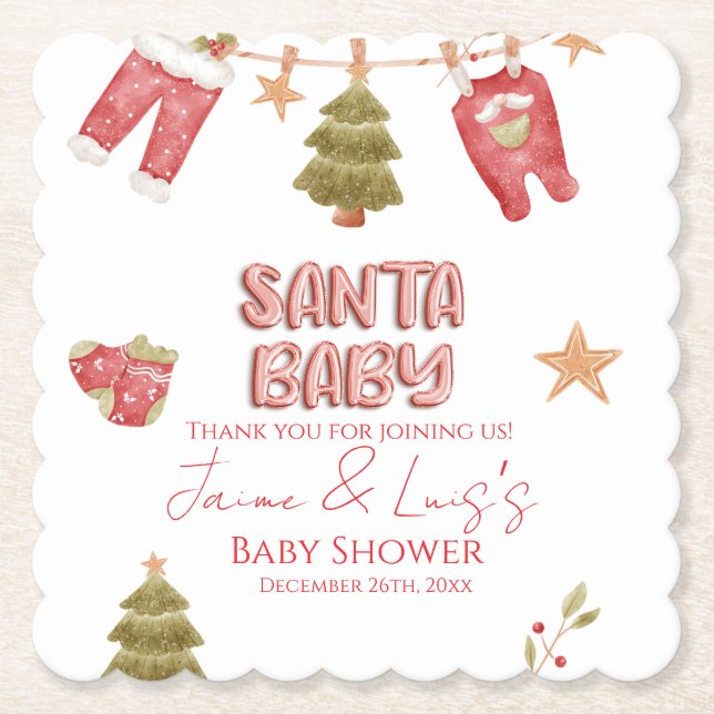 Posavasos De Papel Santa Girl Boy Holiday Baby Shower   (Anverso)
