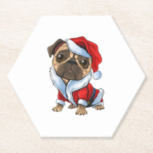 Posavasos De Papel Santa Pug Cute Pug con traje de Santa