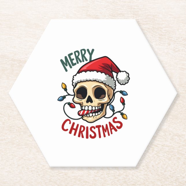 Posavasos De Papel Santa Skull Hat Merry Christmas Family Matching Bo (Anverso)