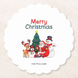 Posavasos De Papel Santa Snowman Y El Reno Festividad Feliz Navidad