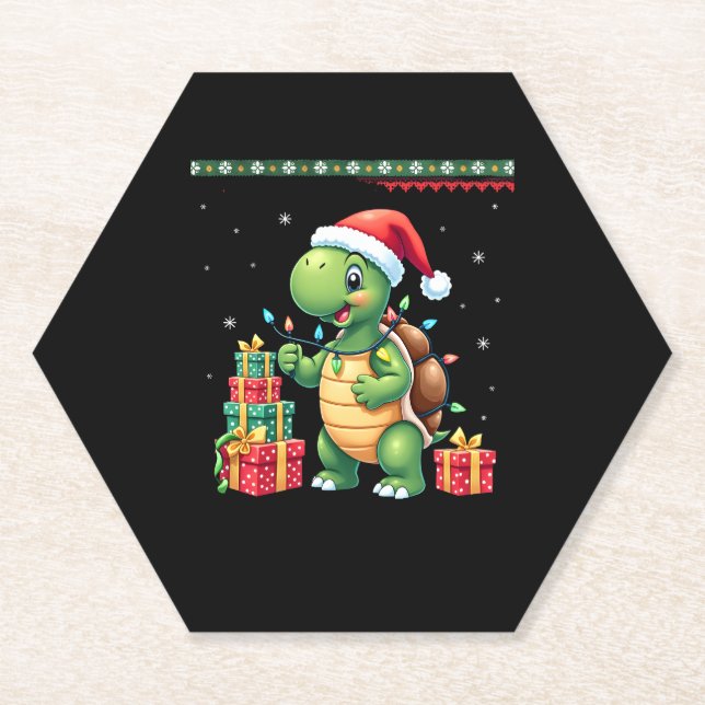 Posavasos De Papel Santa Turtle Christmas Ugly Sweater Funny Holiday  (Anverso)