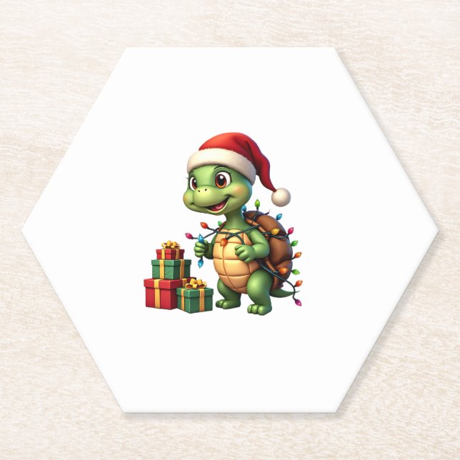 Posavasos De Papel Santa Turtle Christmas Ugly Sweater Funny Holiday  (Anverso)