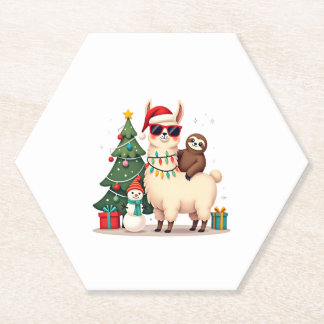 Posavasos De Papel Santa Xmas Llama Perezoso Divertido Navidad (2)