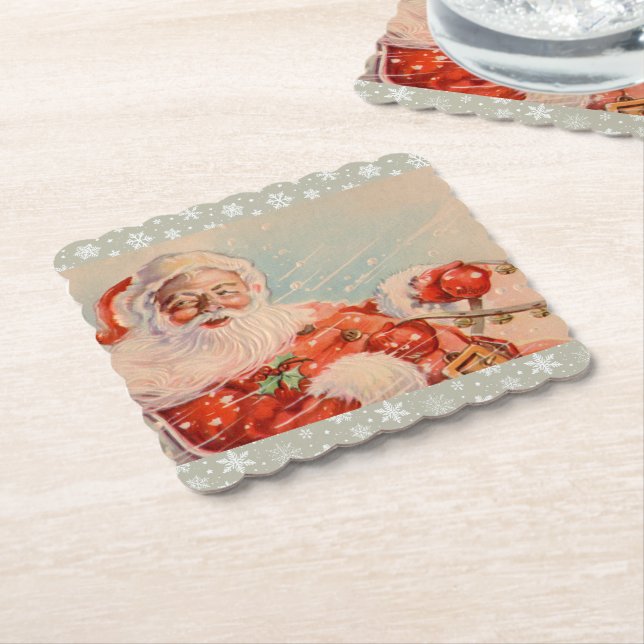 Posavasos De Papel Santas Sleigh Righ Holiday Coaster (En perspectiva)