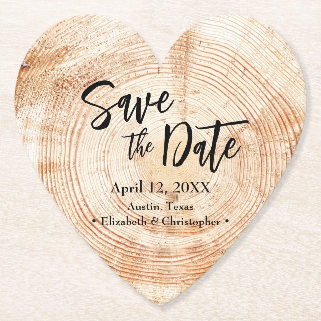 Posavasos De Papel Save the date Wood grain Wedding Rustic  (Anverso)