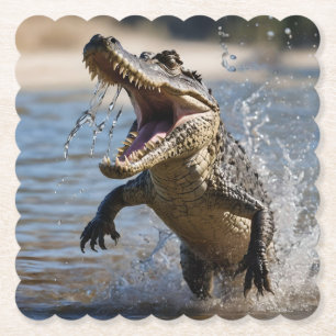 Posavasos De Papel Scary Jaws: El cocodrilo australiano saltando