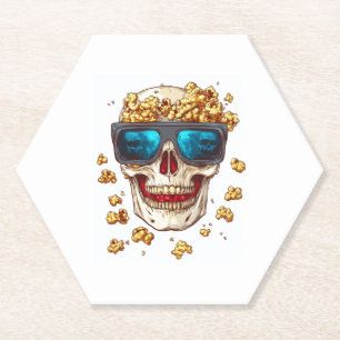 Posavasos De Papel Scary Popcorn Skull � Funny Horror Movie Skeleton