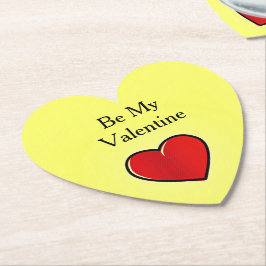 Posavasos De Papel Sé mi corazón rojo valentino en amarillo