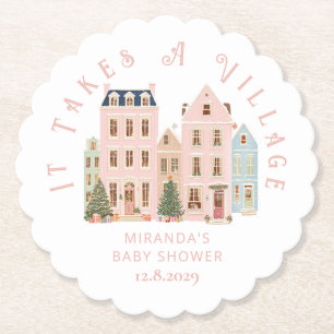 Posavasos De Papel Se necesita un pueblo Invierno Rosa Nieve Baby Sho