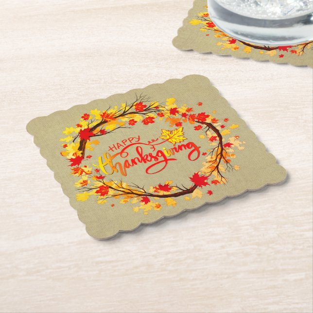 Posavasos De Papel Se redondearon los tonos de hojas de otoño del Día (En perspectiva)