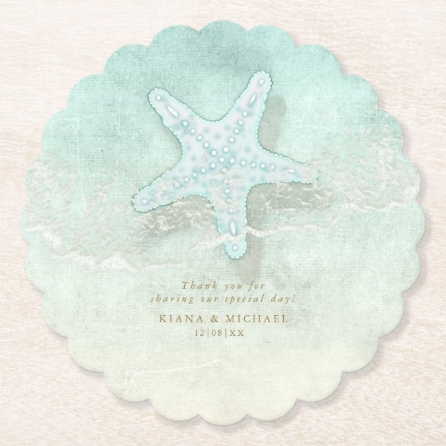 Posavasos De Papel Sea Foam Beach Wedding Starfish ID837 (Anverso)