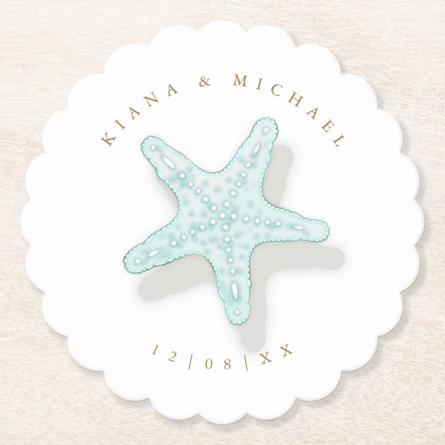 Posavasos De Papel Sea Foam Beach Wedding Starfish ID837 (Anverso)
