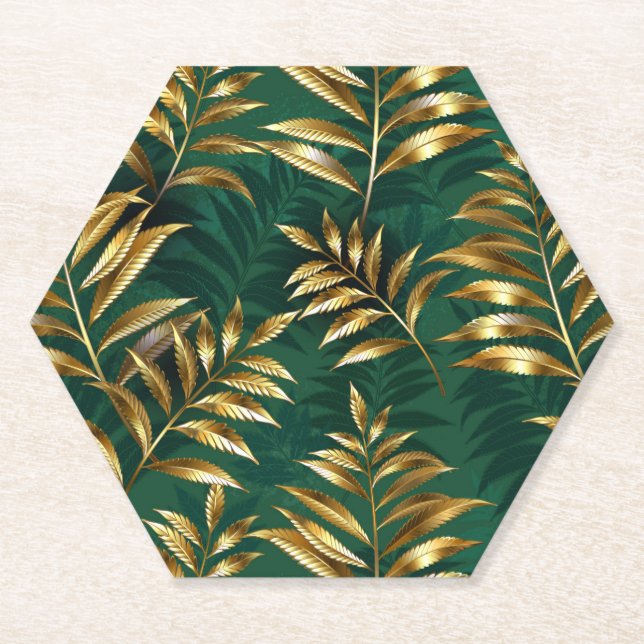 Posavasos De Papel Seamless pattern with golden ferns (Anverso)