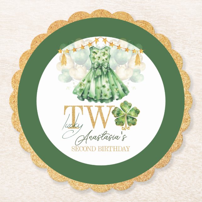 Posavasos De Papel Segundo cumpleaños Día de San Patricio personaliza (Anverso)