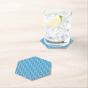Posavasos De Papel Seigaiha, olas, japonés, azul y blanco
