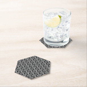 Posavasos De Papel Seigaiha, olas, japonés, blanco y negro