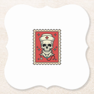 Posavasos De Papel Sello divertido de enfermera calavera retro_1