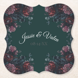 Posavasos De Papel Selva Oscura Verde Elegante Boda Maroon Mauve