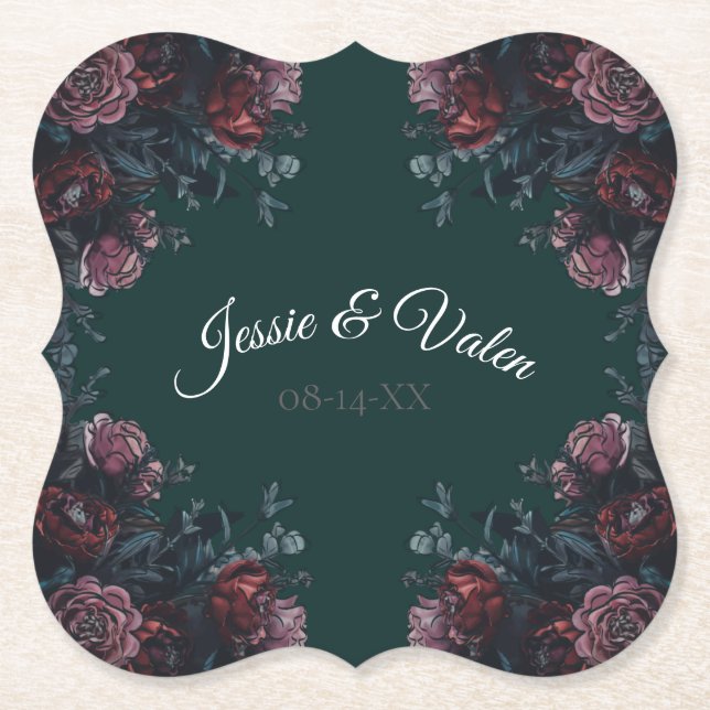 Posavasos De Papel Selva Oscura Verde Elegante Boda Maroon Mauve (Anverso)