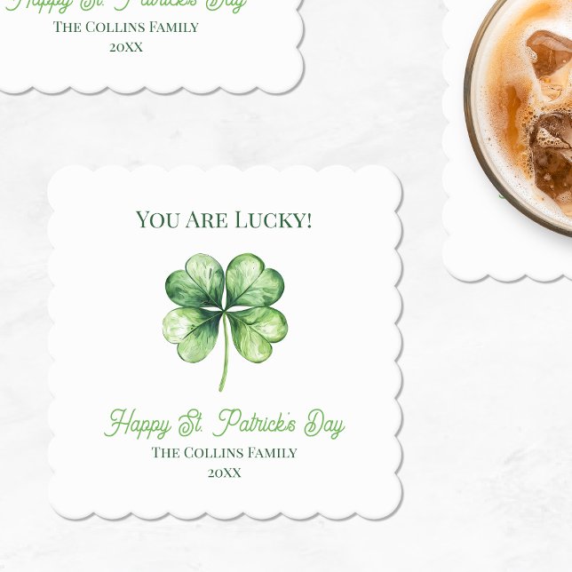Posavasos De Papel Sencillo Shamrock verde Luck Feliz Día de San Patr (Simple Green Shamrock Luck Happy St. Patrick's Day Paper Coaster)