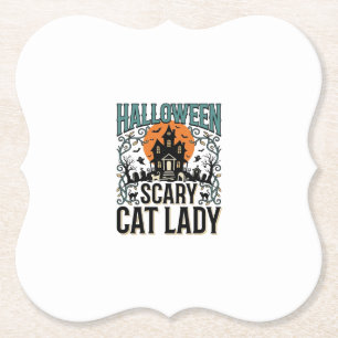 Posavasos De Papel Señora Gato de Halloween Casa Embrujada Espeluznan