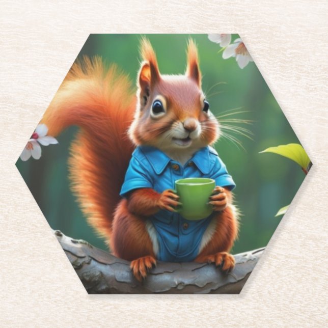 Posavasos De Papel Sentada de ardilla suave en la sucursal 68364 (Anverso)